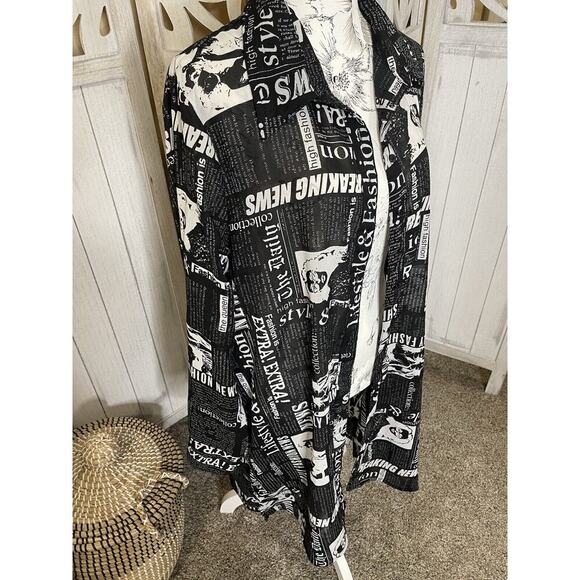 LIVE4TRUTH Duster Kimono Shear Graphic Fashion Button Tunic Black Size XL - Picture 2 of 8